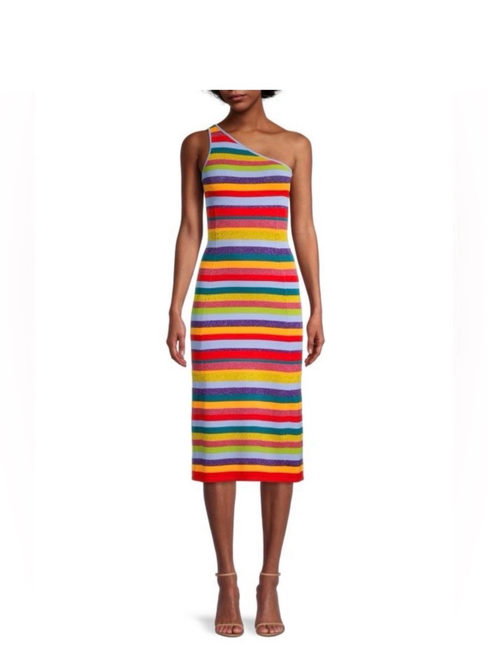 Milly One-Shoulder Multicolor Striped Knit Dress (mix 51)
